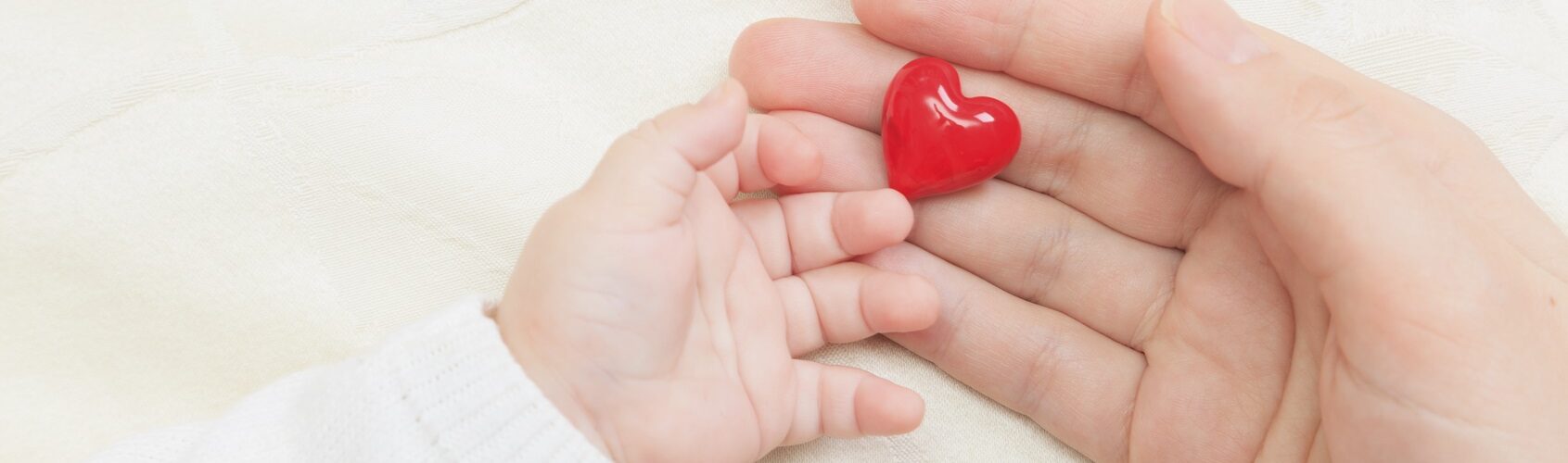 hands of mother and baby closeup holding heart concept of love and family. hands of mother and baby closeup